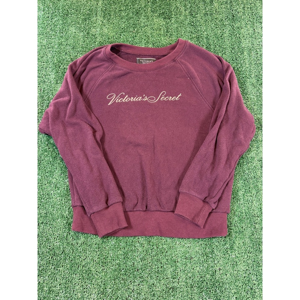 Victoria's Secret Burgundy Fleece Sweatshirt Script Logo Size S